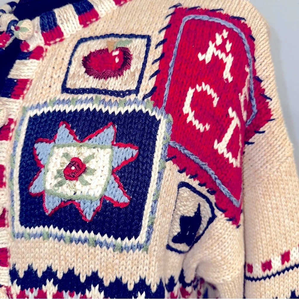 Women’s vtg Heirloom Collectibles teacher Americana cardigan sweater sz L - Picture 2 of 11
